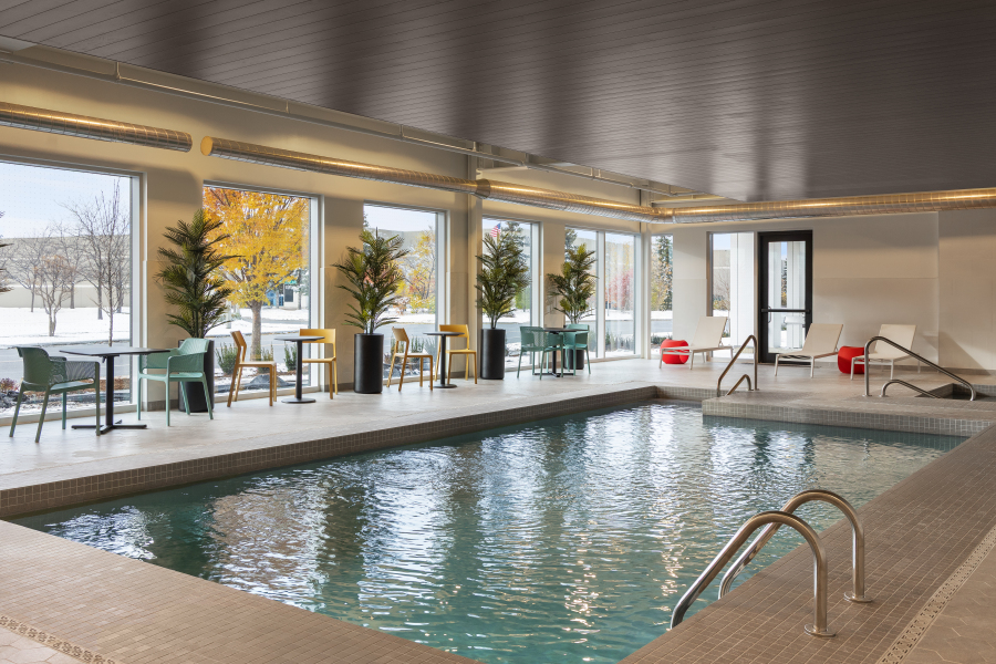 Image of an indoor pool at a hotel