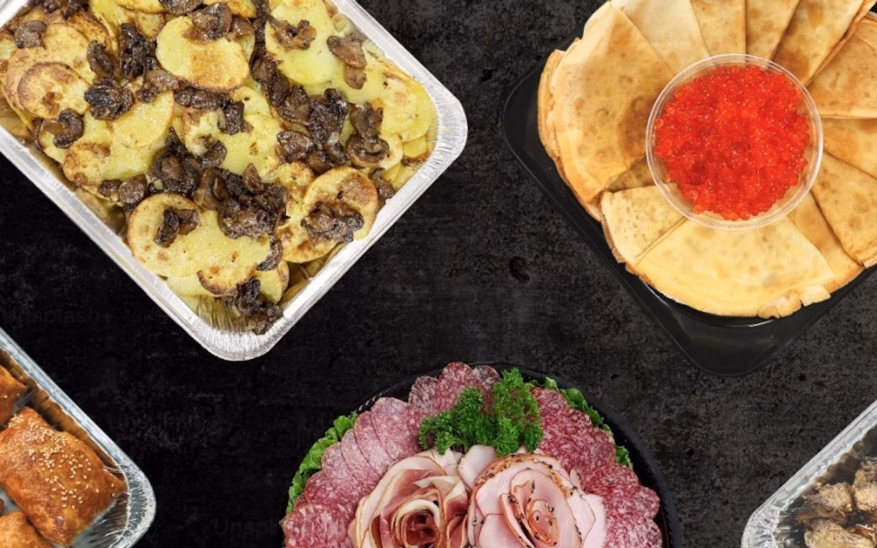 various meals on platters